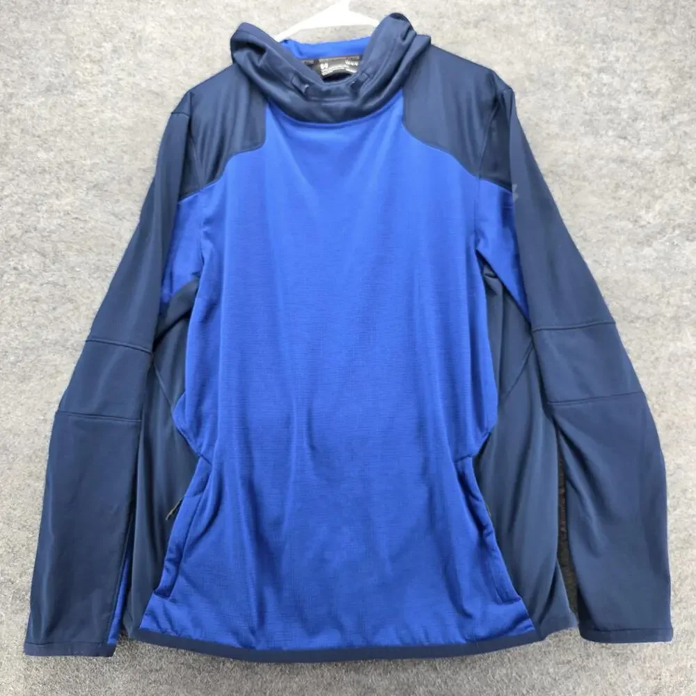 Under Armour Hoodie Mens L Blue Pullover Hooded Pockets ColdGear Reactor Fleece
